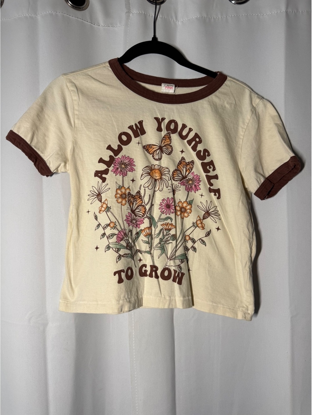 Electric Pink Allow Yourself to Grow Graphic Tee Juniors M - Hippie Festival Y2K
